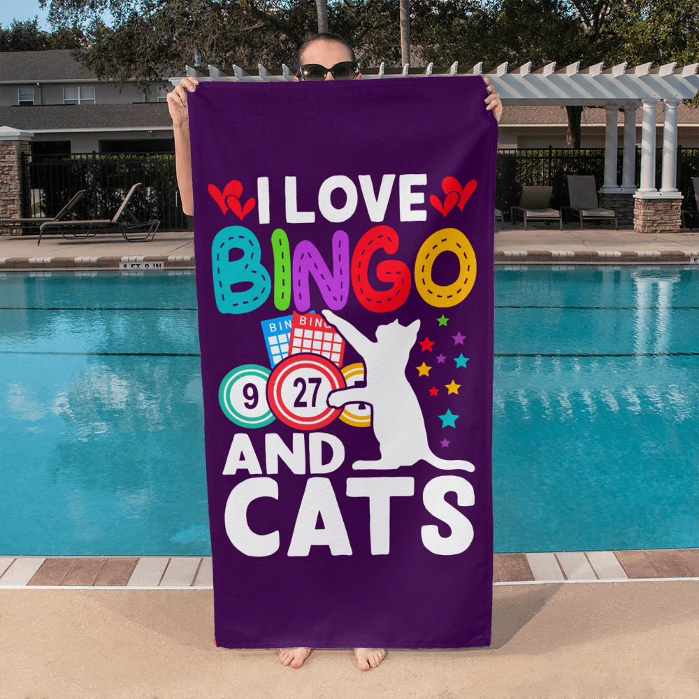 I Love Bingo And Cats - Bath Towel - Gift for Her - Gift for Him