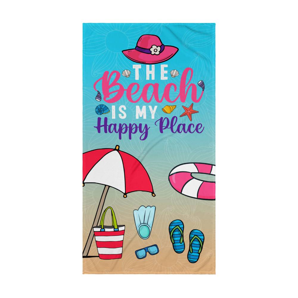 The Beach Is My Happy Place - Beach Towel - Gift for Her - Gift for Him