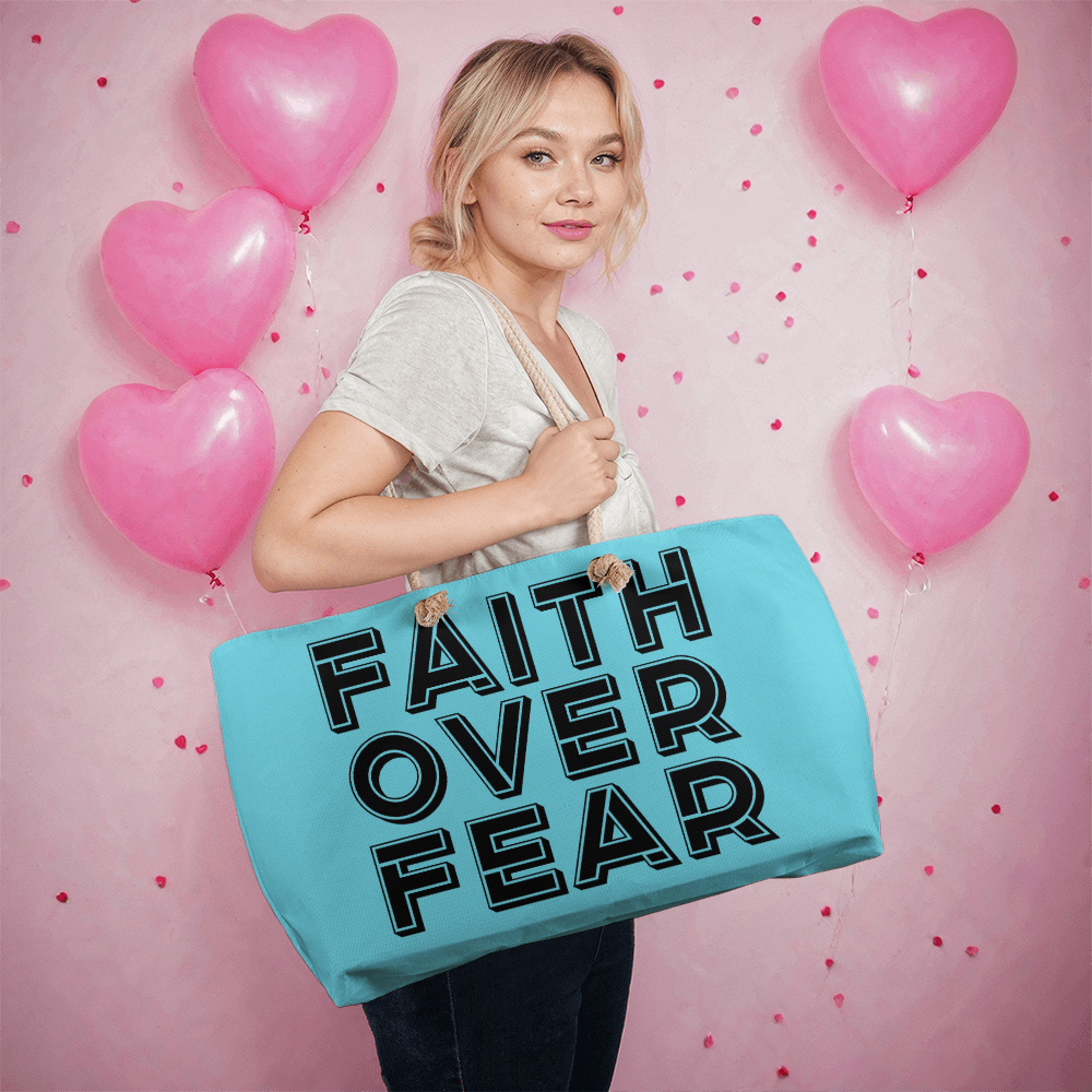 Faith Over Fear (Black) Weekender Tote Bag – Gift for Her - Gift for Him