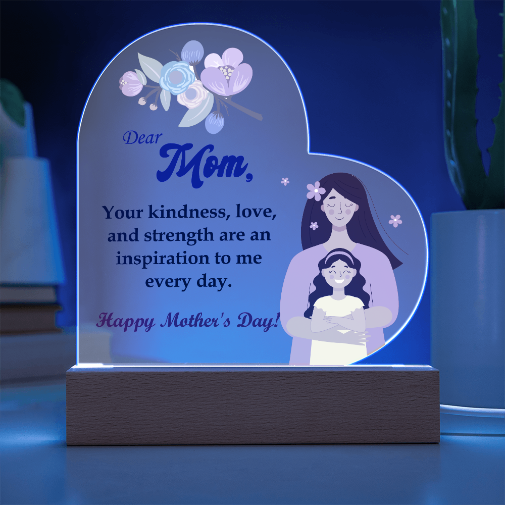 Dear Mom, Your Kindness, Love, And Strength Are An Inspiration To Me - Acrylic Heart &amp; Sweetest Devotion Flower Bouquet - Gift for Mom
