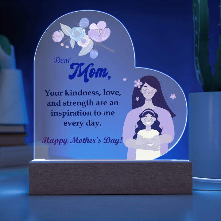 Dear Mom, Your Kindness, Love, And Strength Are An Inspiration To Me - Acrylic Heart &amp; Sweetest Devotion Flower Bouquet - Gift for Mom