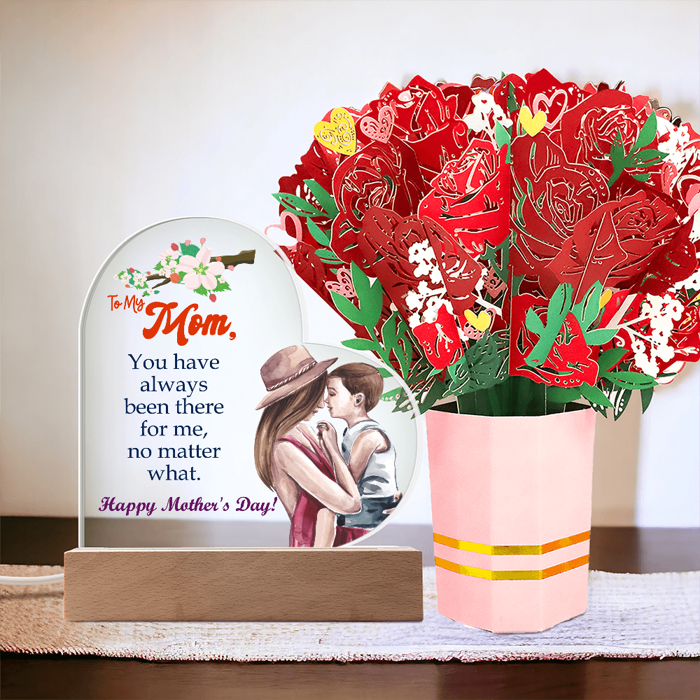 To My Mom, You Have Always Been There For Me - Happy Mother's Day! - Acrylic Heart & Sweetest Devotion Flower Bouquet - Gift for Mom