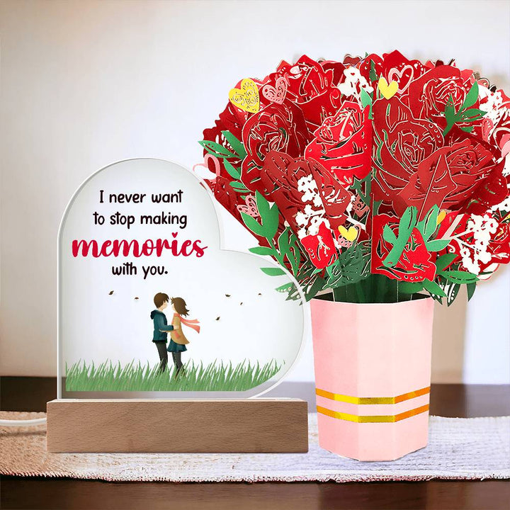 I Never Want To Stop Making Memories With You - Acrylic Heart &amp; Sweetest Devotion Flower Bouquet – Gift for Wife – Gift for Girlfriend