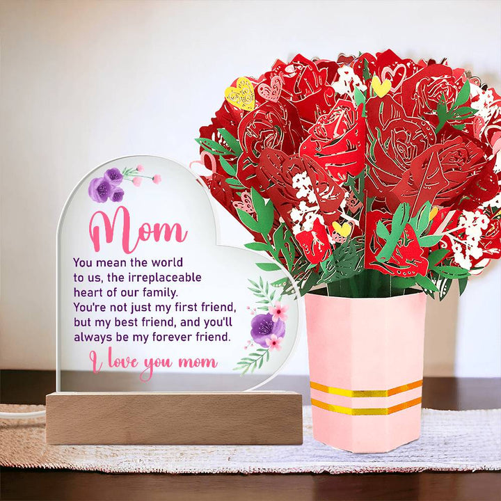 Mom, You Mean The World To Us - Acrylic Heart &amp; Sweetest Devotion Flower Bouquet – Gift for Mom