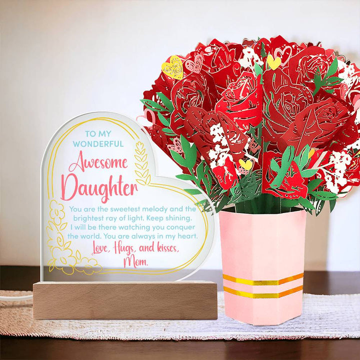 To My Wonderful Awesome Daughter, You Are The Sweetest Melody - Acrylic Heart &amp; Sweetest Devotion Flower Bouquet – Gift for Daughter