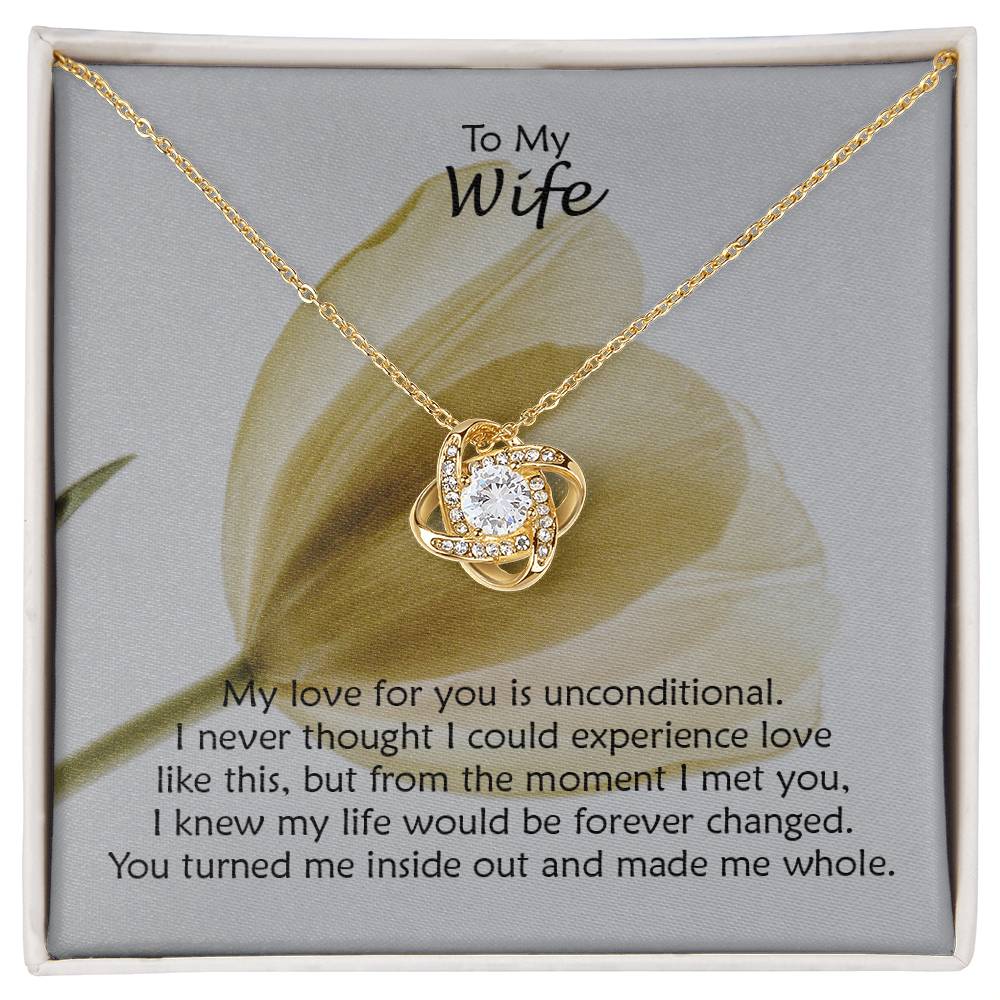 To My Wife, My Love For You Is Unconditional - Love Knot Necklace & Sweetest Devotion Flower Bouquet - Gift for Wife