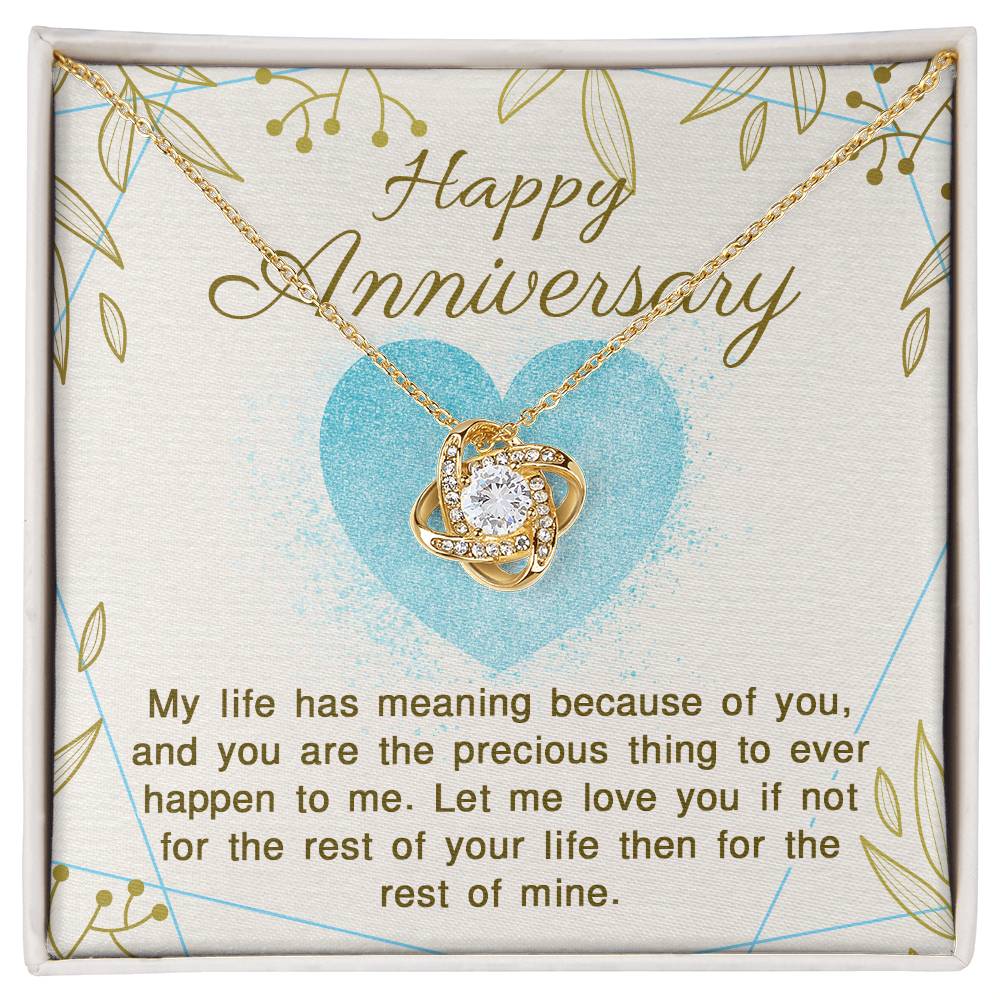 Happy Anniversary, My Life Has Meaning Because Of You - Love Knot Necklace &amp; Sweetest Devotion Flower Bouquet - Gift for Wife - Gift for Girlfriend