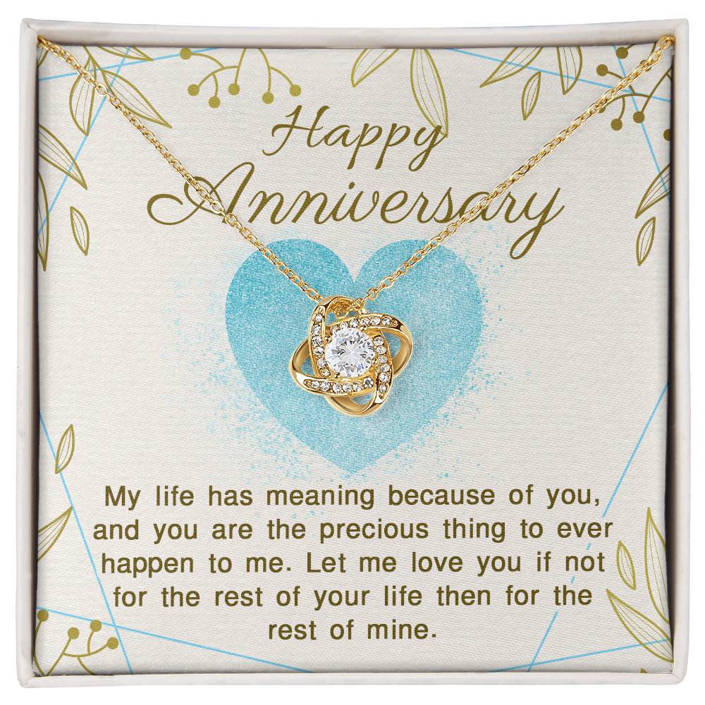 Happy Anniversary, My Life Has Meaning Because Of You - Love Knot Necklace & Sweetest Devotion Flower Bouquet - Gift for Wife - Gift for Girlfriend