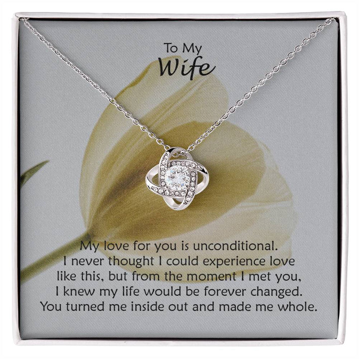 To My Wife, My Love For You Is Unconditional - Love Knot Necklace &amp; Sweetest Devotion Flower Bouquet – Gift for Wife