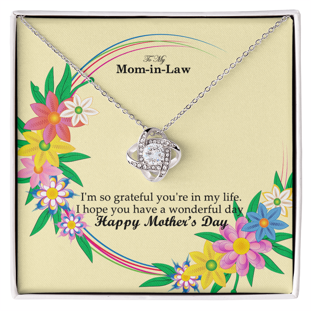 To My Mom-in-Law, I'm So Grateful You're In My Life - Happy Mother's Day - Love Knot Necklace and Sweetest Devotion Bouquet - Gift for Mom