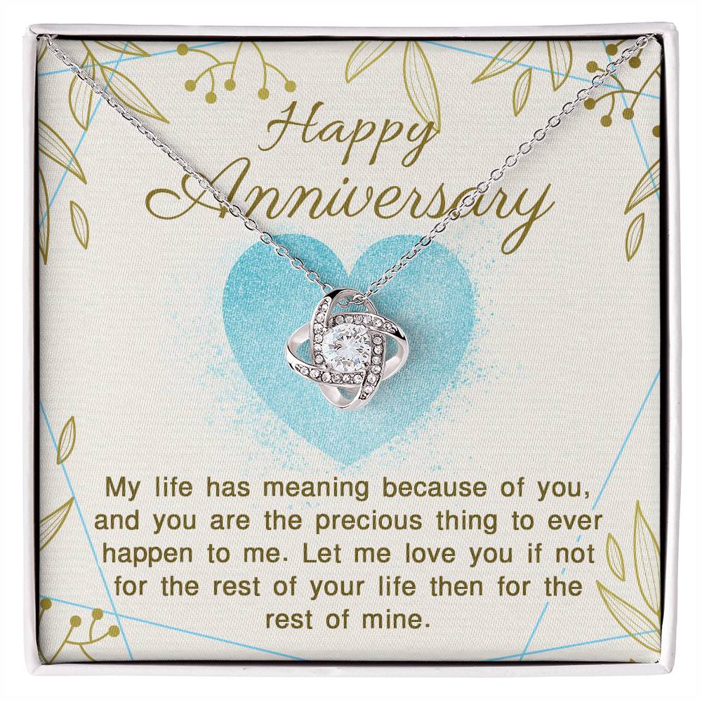 Happy Anniversary, My Life Has Meaning Because Of You - Love Knot Necklace & Sweetest Devotion Flower Bouquet - Gift for Wife - Gift for Girlfriend