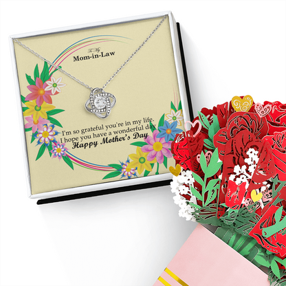 To My Mom-in-Law, I'm So Grateful You're In My Life - Happy Mother's Day - Love Knot Necklace and Sweetest Devotion Bouquet - Gift for Mom
