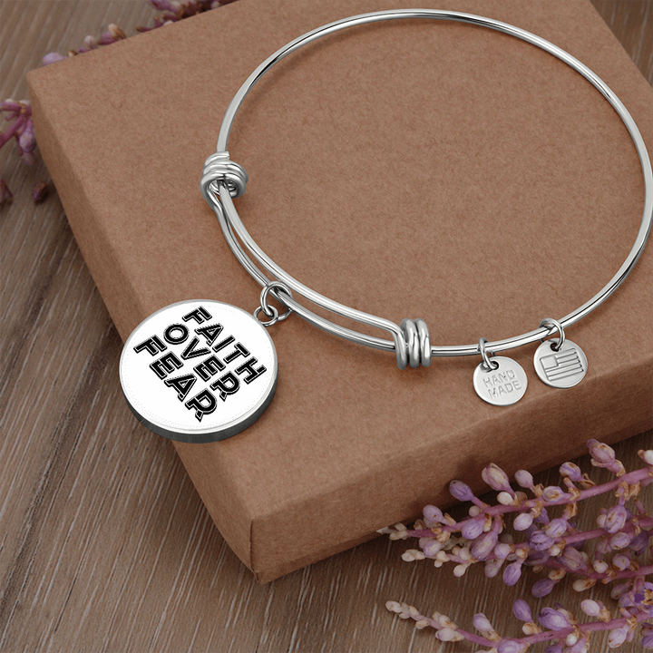 Faith Over Fear (Black) – Luxury Circle Bangle – Gift for Her - Gift for Him
