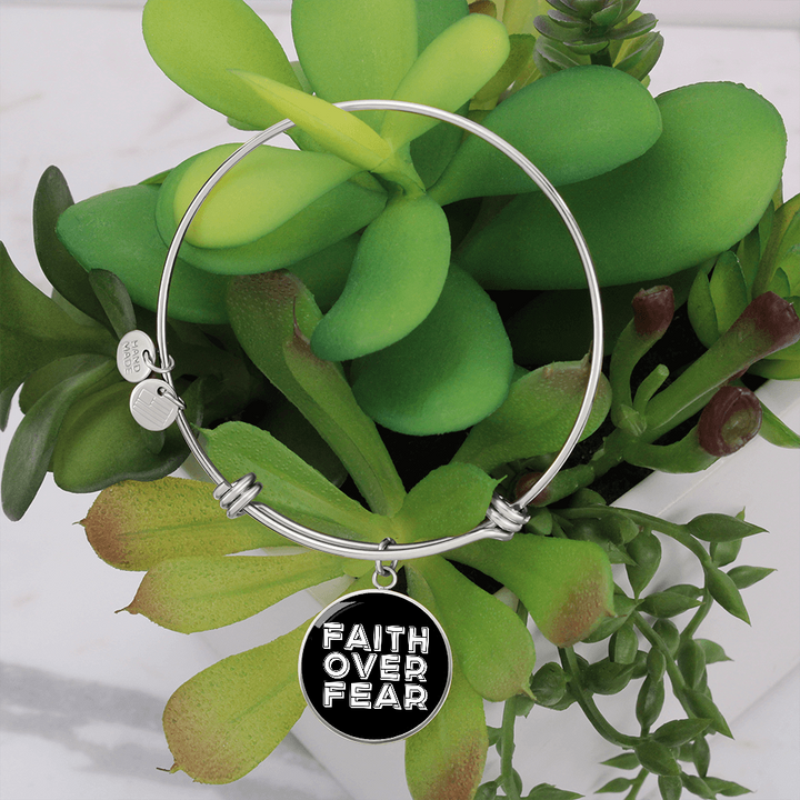 Faith Over Fear (White) – Luxury Circle Bangle – Gift for Her - Gift for Him