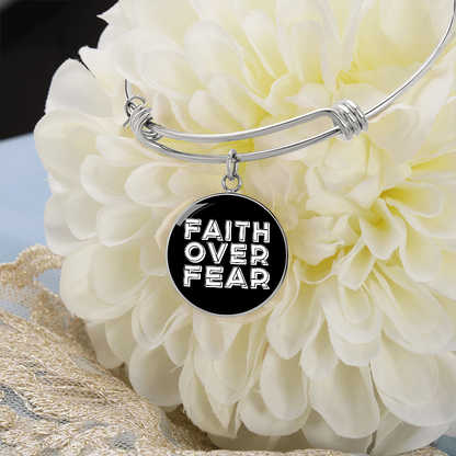 Faith Over Fear (White) - Non-Message Card Luxury Circle Bangle - Gift for Her - Gift for Him