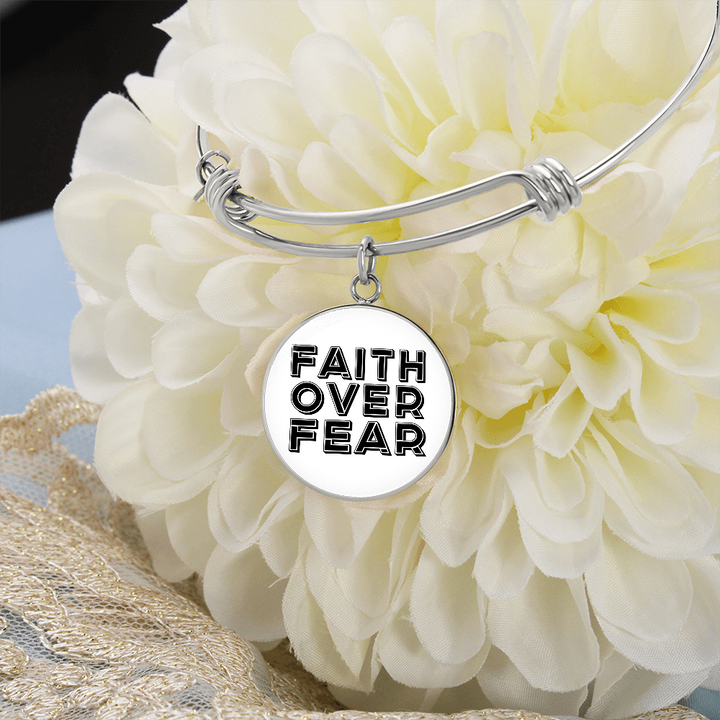 Faith Over Fear (Black) – Luxury Circle Bangle – Gift for Her - Gift for Him