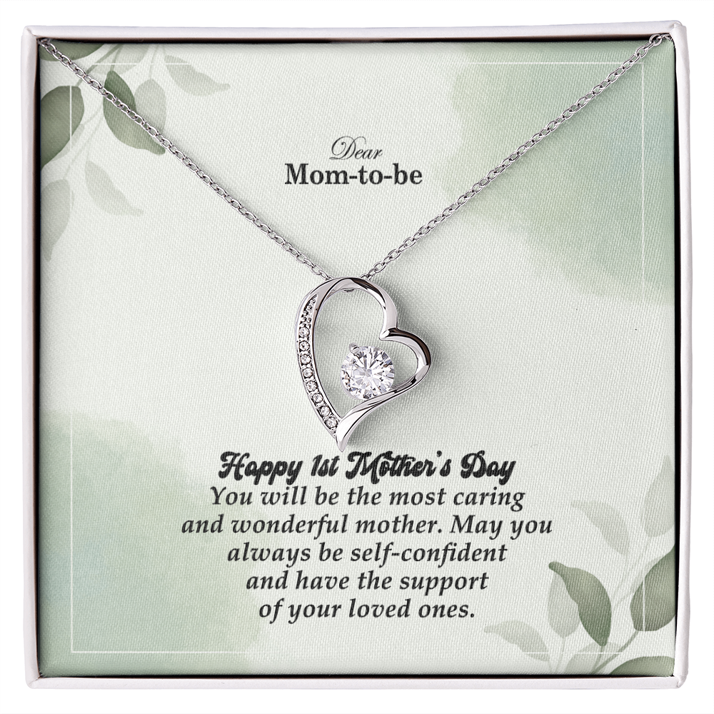 Dear Mom-To-Be, Happy 1st Mother's Day! You Will Be The Most Caring And Wonderful Mother - Forever Love Necklace & Sweetest Devotion Flower Bouquet - Gift for Mom