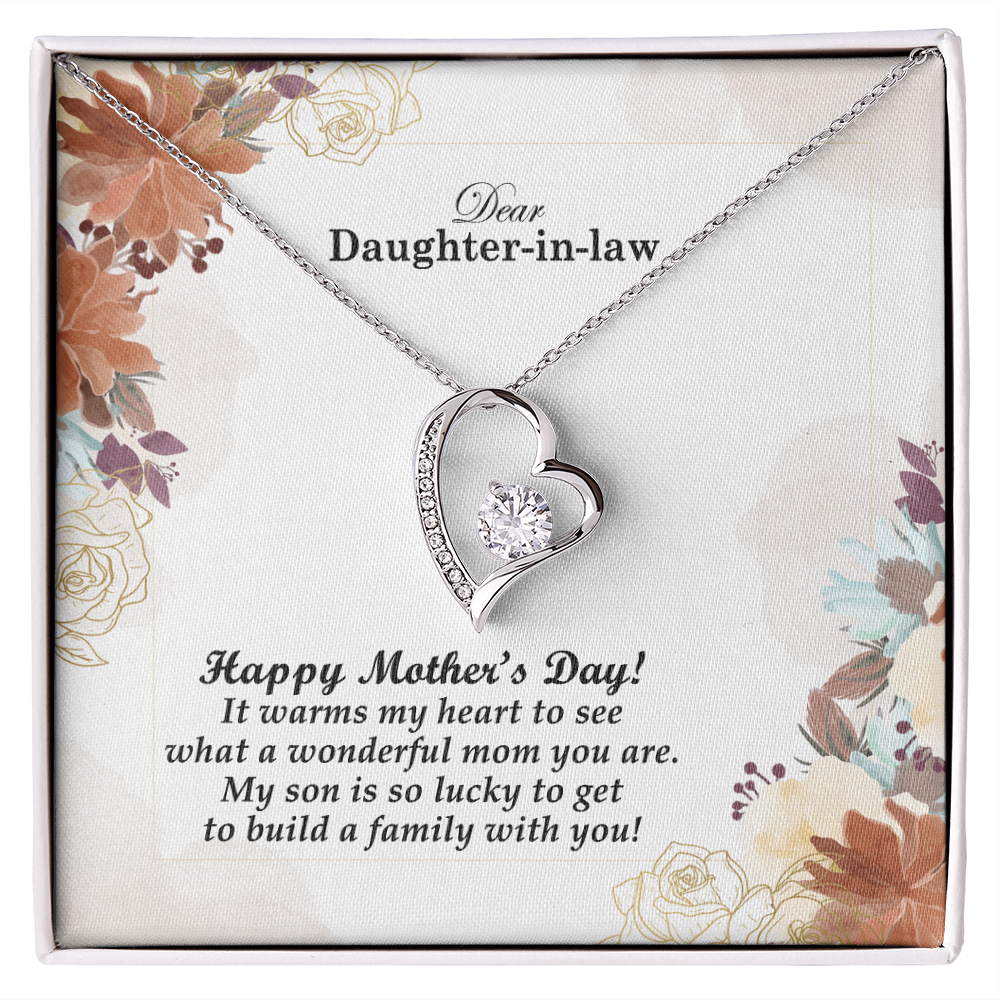 Dear Daughter-in-law, Happy Mother's Day! It Warms My Heart To See What A Wonderful Mom You Are - Forever Love Necklace & Sweetest Devotion Flower Bouquet - Gift for Mom
