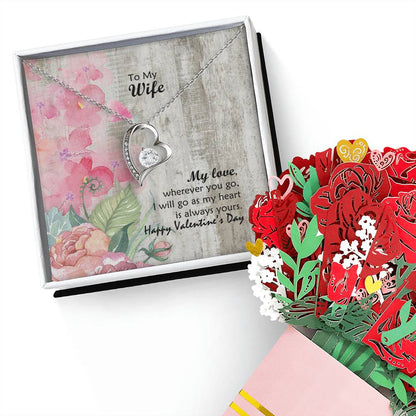 My Love, Wherever You Go, I Will Go - Forever Love Necklace & Sweetest Devotion Flower Bouquet - Gift for Wife