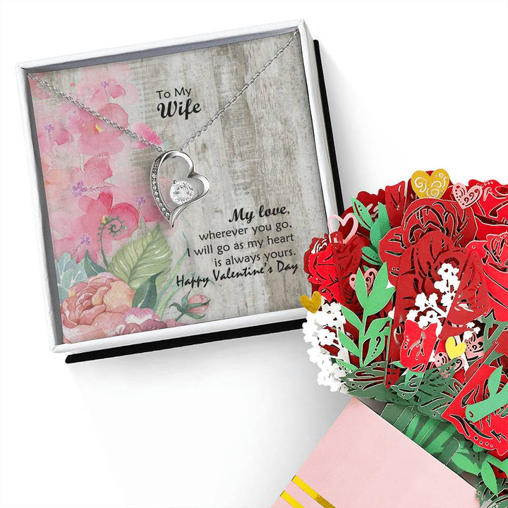 My Love, Wherever You Go, I Will Go - Forever Love Necklace &amp; Sweetest Devotion Flower Bouquet – Gift for Wife