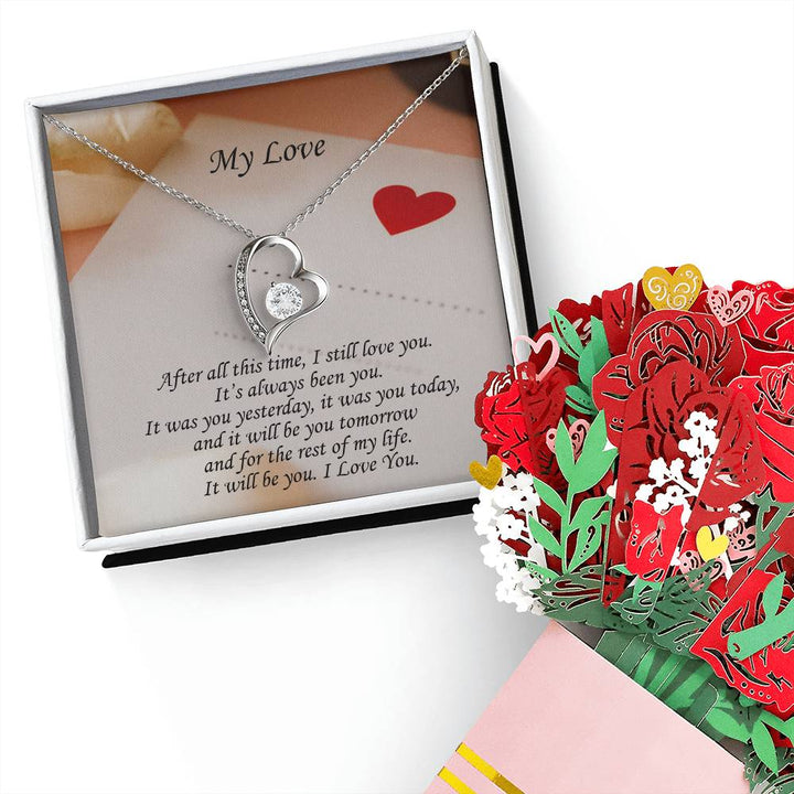 My Love, It Will Be You - Forever Love Necklace &amp; Sweetest Devotion Flower Bouquet – Gift for Wife – Gift for Girlfriend