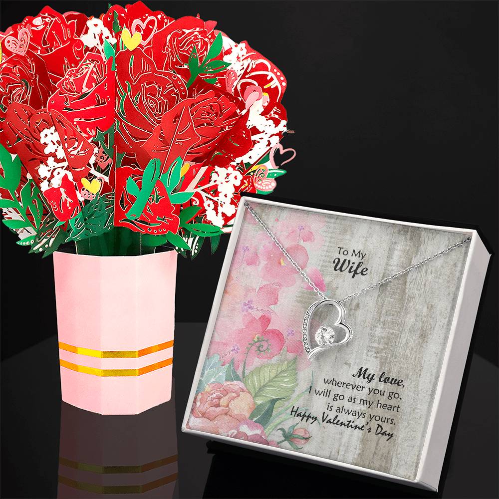 My Love, Wherever You Go, I Will Go - Forever Love Necklace &amp; Sweetest Devotion Flower Bouquet – Gift for Wife