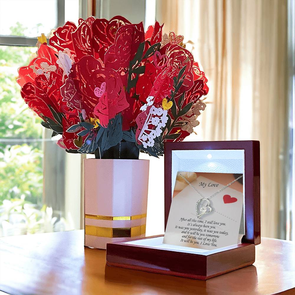 My Love, It Will Be You - Forever Love Necklace &amp; Sweetest Devotion Flower Bouquet – Gift for Wife – Gift for Girlfriend