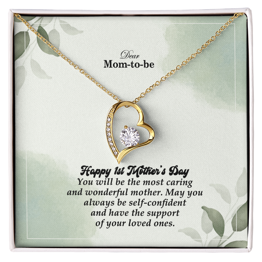 Dear Mom-To-Be, Happy 1st Mother's Day! You Will Be The Most Caring And Wonderful Mother - Forever Love Necklace & Sweetest Devotion Flower Bouquet - Gift for Mom