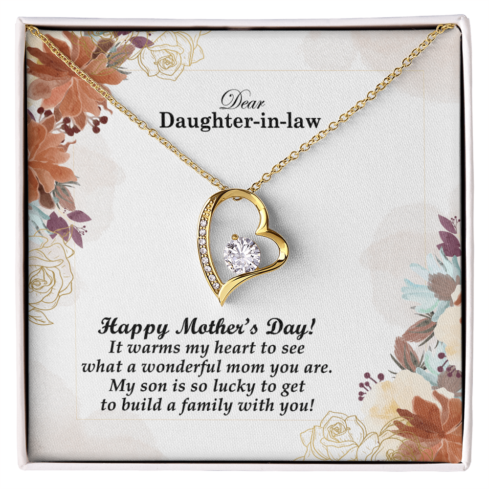 Dear Daughter-in-law, Happy Mother's Day! It Warms My Heart To See What A Wonderful Mom You Are - Forever Love Necklace & Sweetest Devotion Flower Bouquet - Gift for Mom