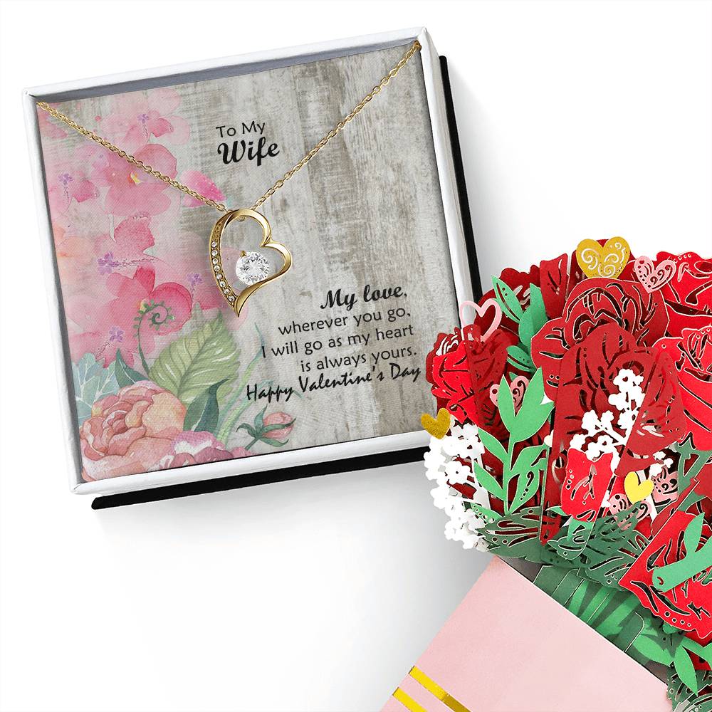 My Love, Wherever You Go, I Will Go - Forever Love Necklace & Sweetest Devotion Flower Bouquet - Gift for Wife