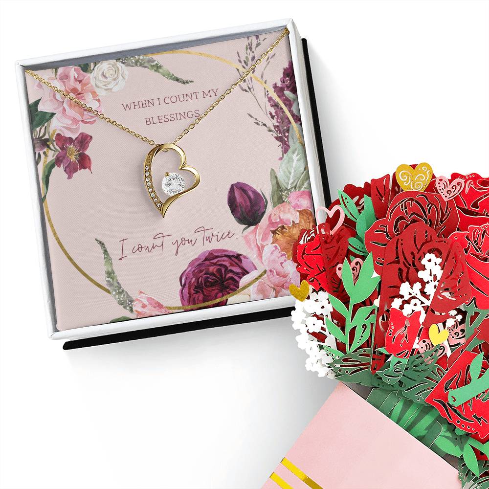 When I Count My Blessings, I Count You Twice - Forever Love Necklace &amp; Sweetest Devotion Flower Bouquet - Gift for Wife - Gift for Girlfriend