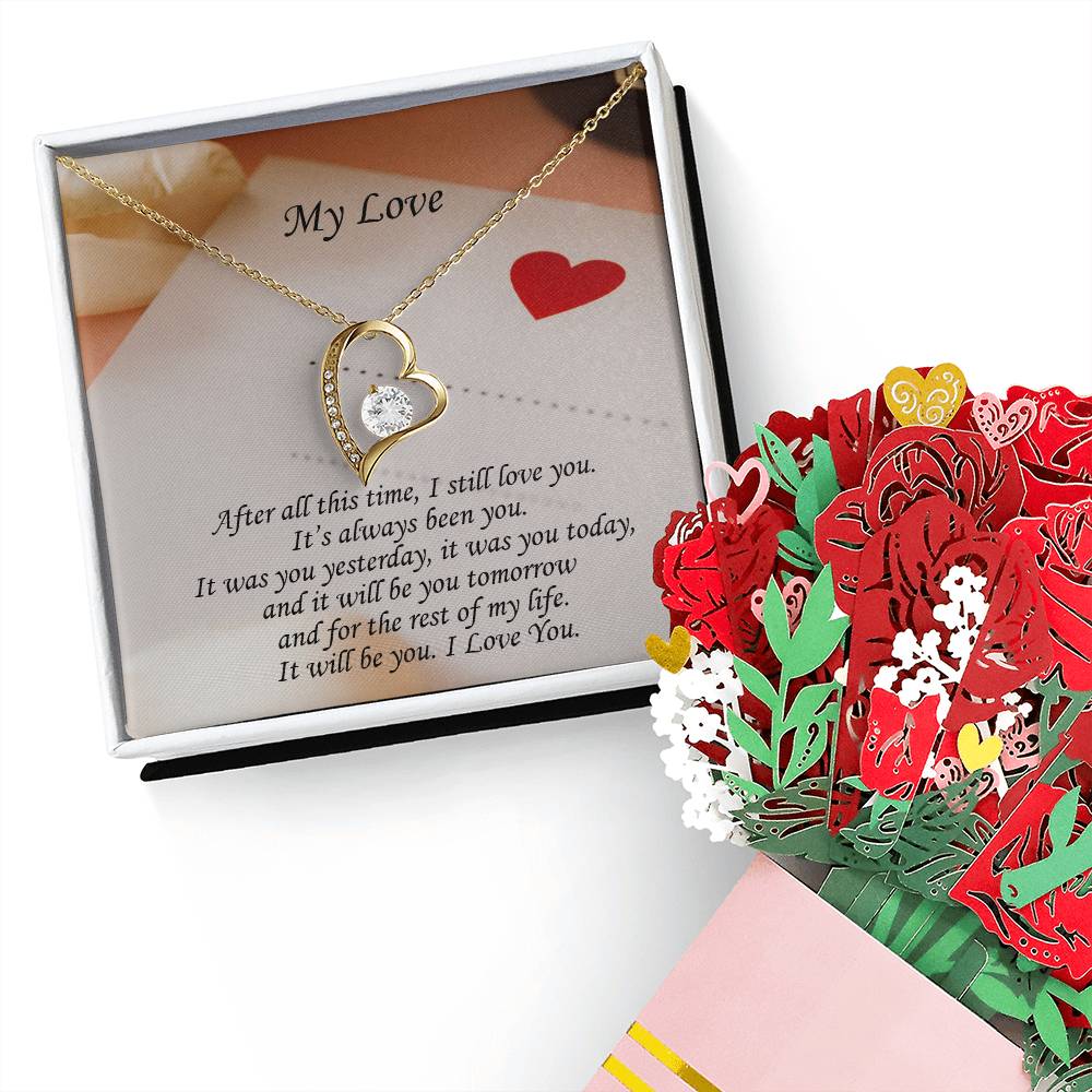 My Love, It Will Be You - Forever Love Necklace &amp; Sweetest Devotion Flower Bouquet – Gift for Wife – Gift for Girlfriend