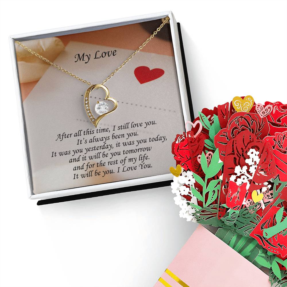 My Love, It Will Be You - Forever Love Necklace & Sweetest Devotion Flower Bouquet - Gift for Wife - Gift for Girlfriend