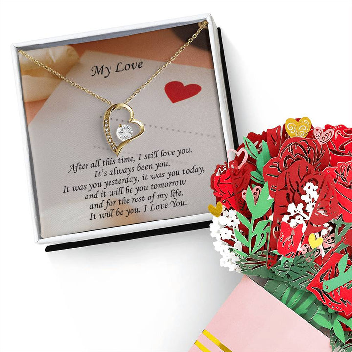 My Love, It Will Be You - Forever Love Necklace &amp; Sweetest Devotion Flower Bouquet – Gift for Wife – Gift for Girlfriend