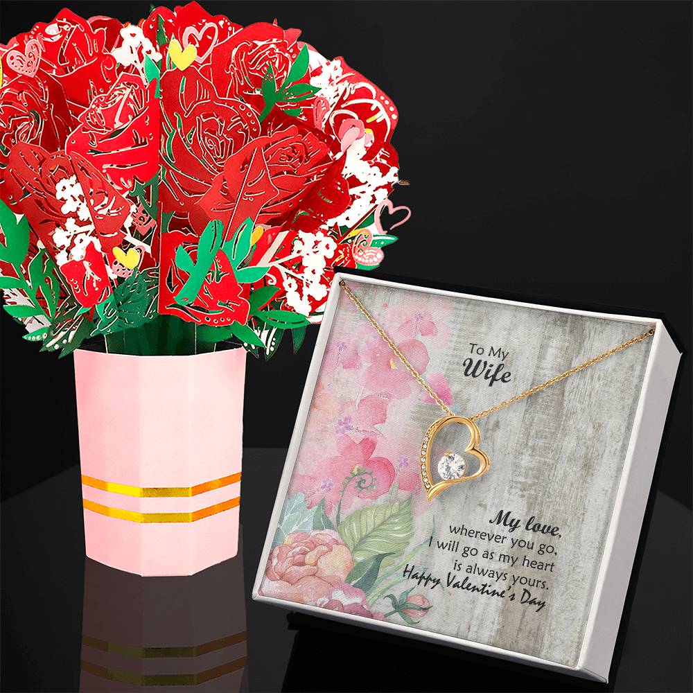 My Love, Wherever You Go, I Will Go - Forever Love Necklace &amp; Sweetest Devotion Flower Bouquet – Gift for Wife