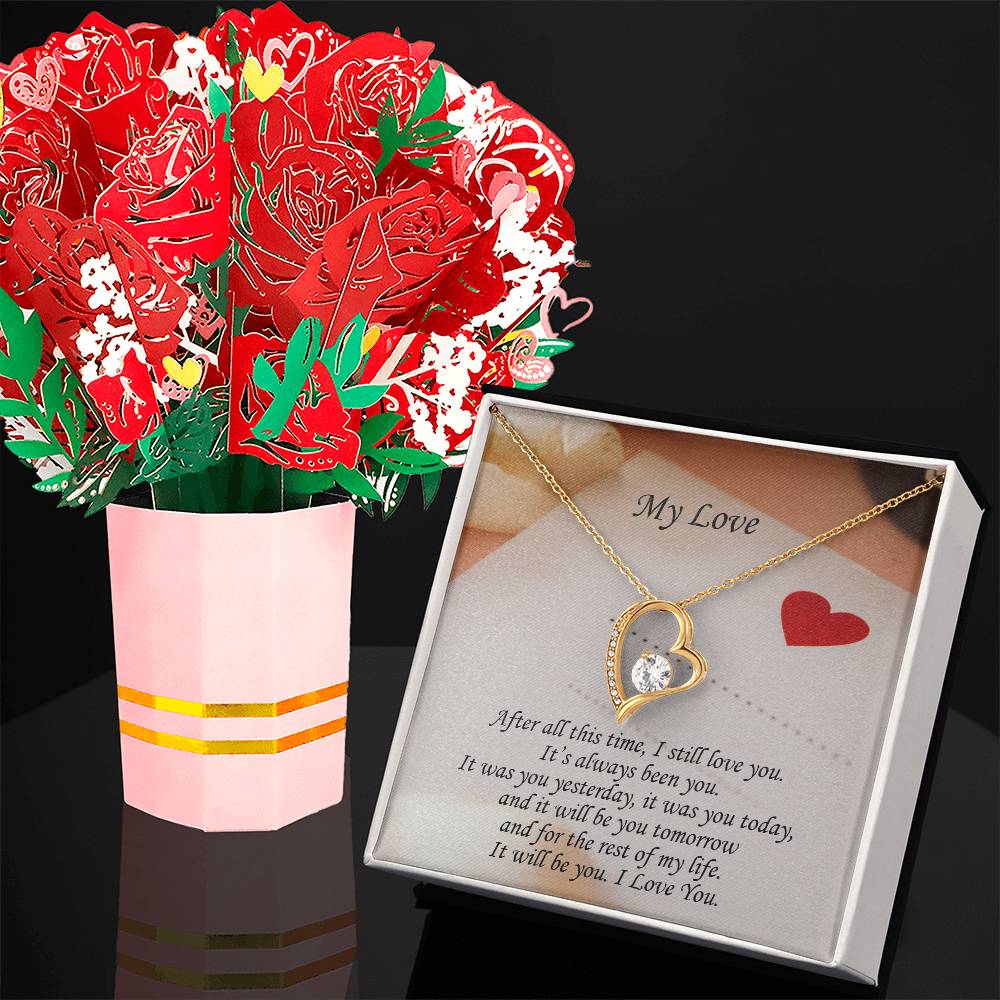 My Love, It Will Be You - Forever Love Necklace & Sweetest Devotion Flower Bouquet - Gift for Wife - Gift for Girlfriend