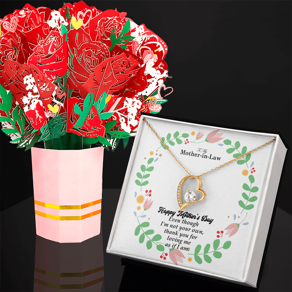 To My Mother-In-Law, Happy Mother's Day - Thank You For Loving Me As If I Am - Forever Love Necklace & Sweetest Devotion Flower Bouquet - Gift for Mom