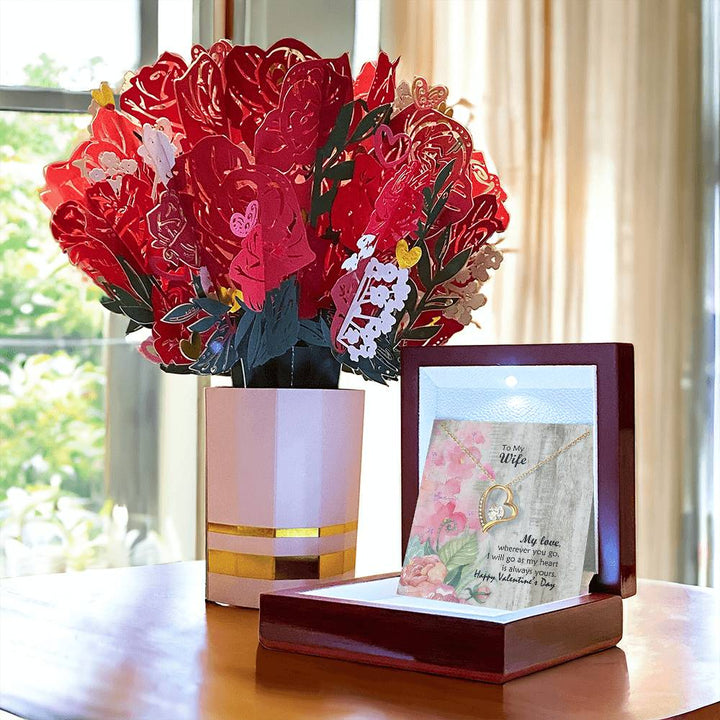 My Love, Wherever You Go, I Will Go - Forever Love Necklace &amp; Sweetest Devotion Flower Bouquet – Gift for Wife