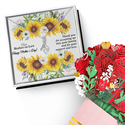 Dear Mother-In-Law, Happy Mother's Day! - Thank You For Accepting Me - Alluring Beauty Necklace & Sweetest Devotion Flower Bouquet - Gift for Mom