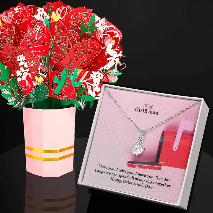 To My Girlfriend, One Day I Hope We Can Spend All Of Our Days Together - Alluring Beauty Necklace &amp; Sweetest Devotion Flower Bouquet – Gift for Girlfriend