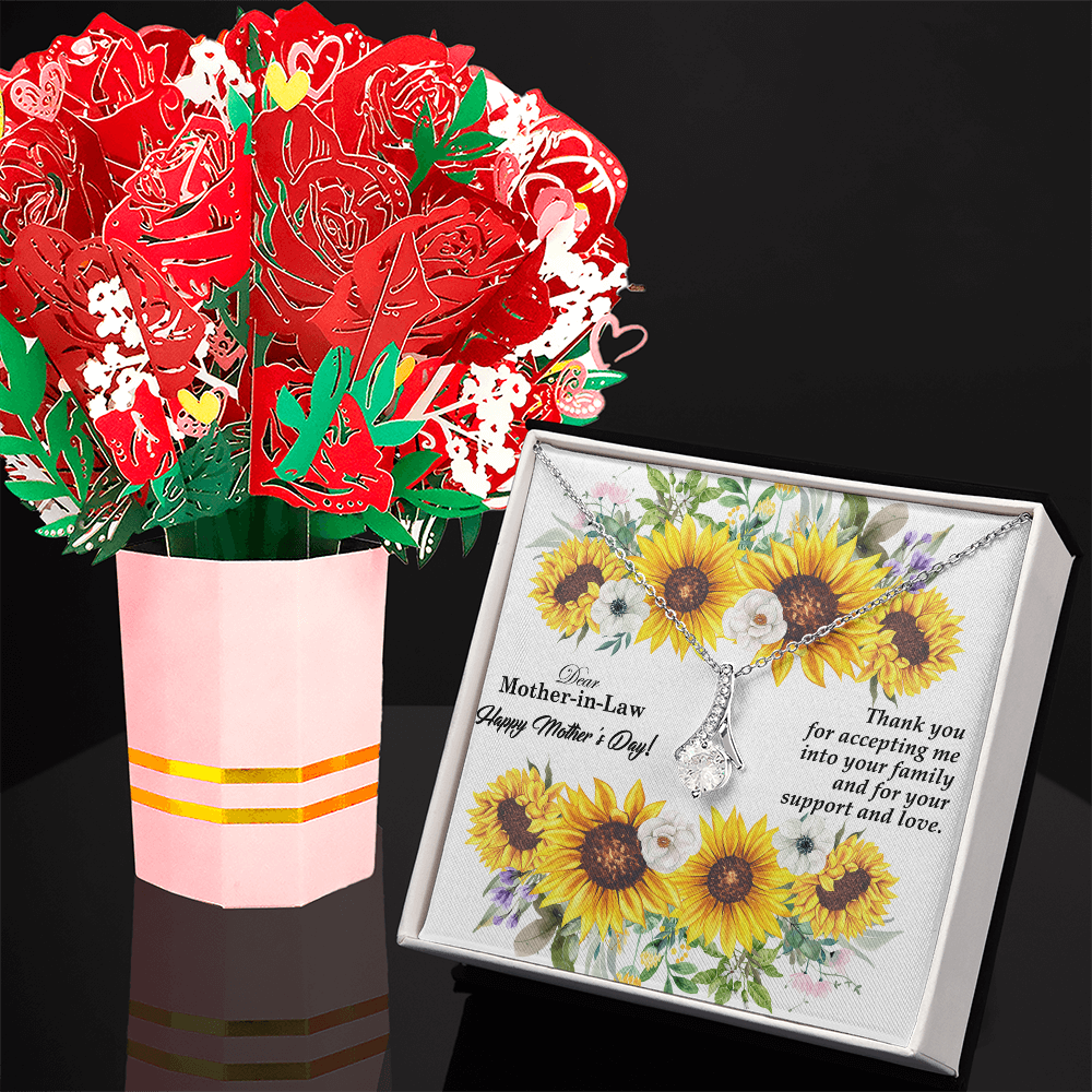 Dear Mother-In-Law, Happy Mother's Day! - Thank You For Accepting Me - Alluring Beauty Necklace & Sweetest Devotion Flower Bouquet - Gift for Mom