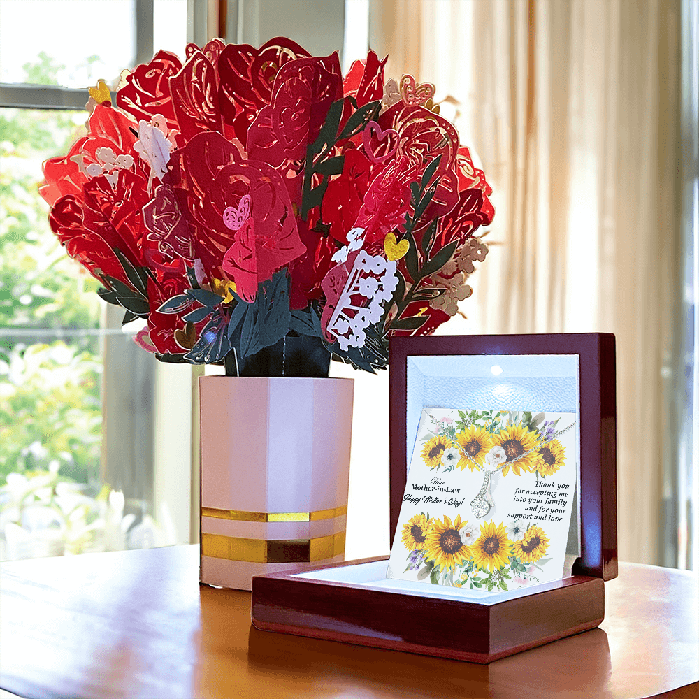 Dear Mother-In-Law, Happy Mother's Day! - Thank You For Accepting Me - Alluring Beauty Necklace & Sweetest Devotion Flower Bouquet - Gift for Mom