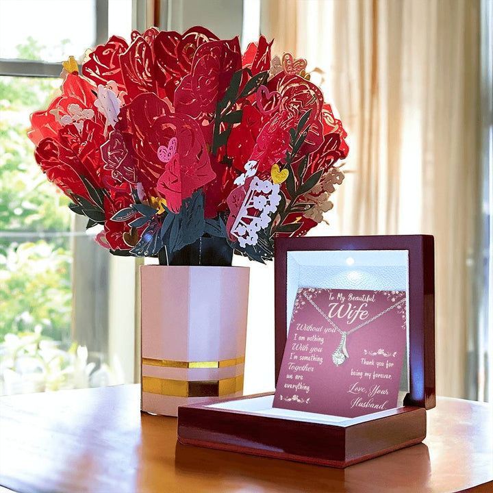 To My Beautiful Wife, Thank You For Being My Forever - Alluring Beauty Necklace &amp; Sweetest Devotion Flower Bouquet - Gift for Wife