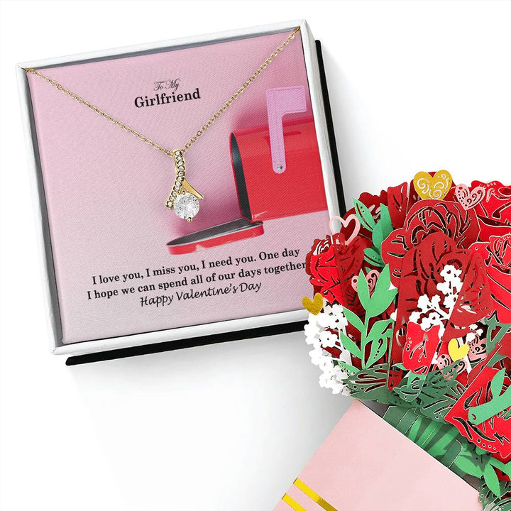 To My Girlfriend, One Day I Hope We Can Spend All Of Our Days Together - Alluring Beauty Necklace &amp; Sweetest Devotion Flower Bouquet – Gift for Girlfriend