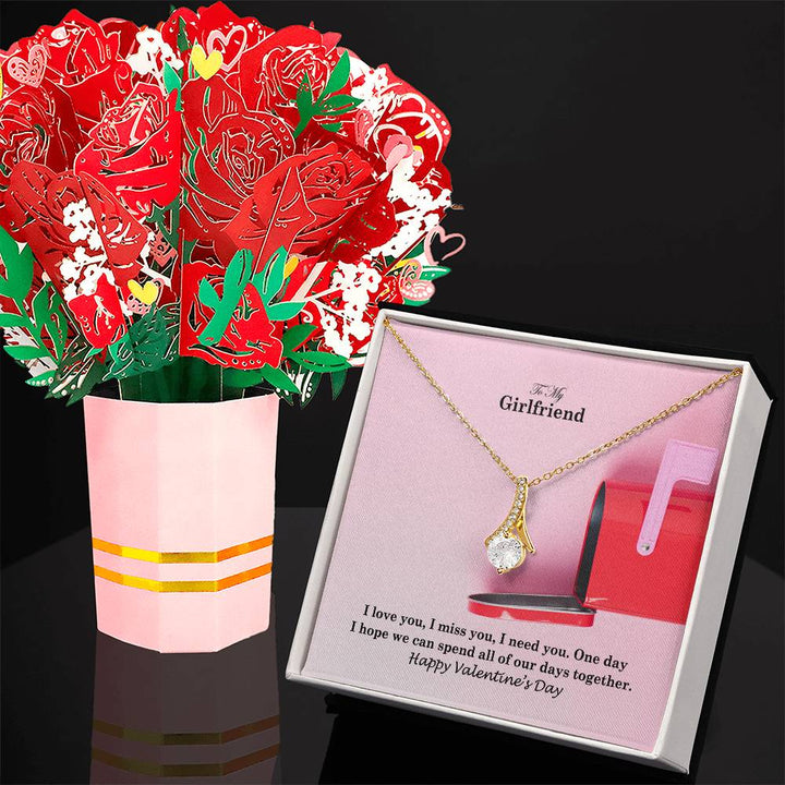 To My Girlfriend, One Day I Hope We Can Spend All Of Our Days Together - Alluring Beauty Necklace &amp; Sweetest Devotion Flower Bouquet – Gift for Girlfriend