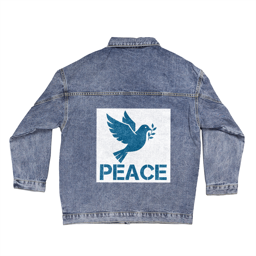 PEACE - Oversized Women's DTG Denim Jacket - Gift for Her