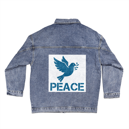PEACE - Oversized Women's DTG Denim Jacket - Gift for Her