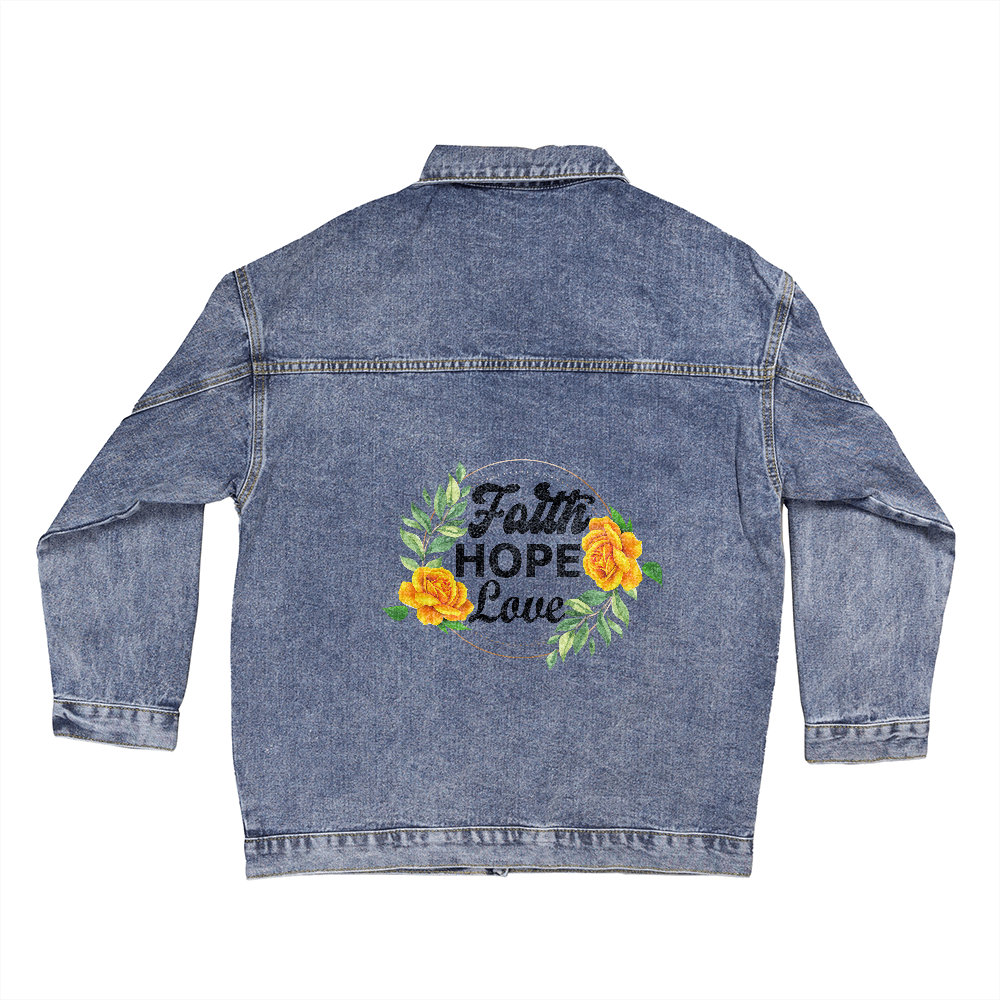 Faith Hope Love - Oversized Women's DTG Denim Jacket - Gift for Her