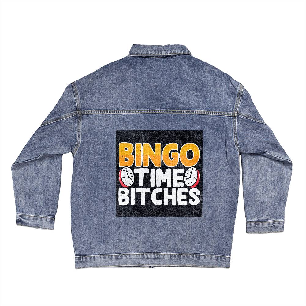 Bingo Time Bitches - Oversized Women's DTG Denim Jacket - Gift for Her