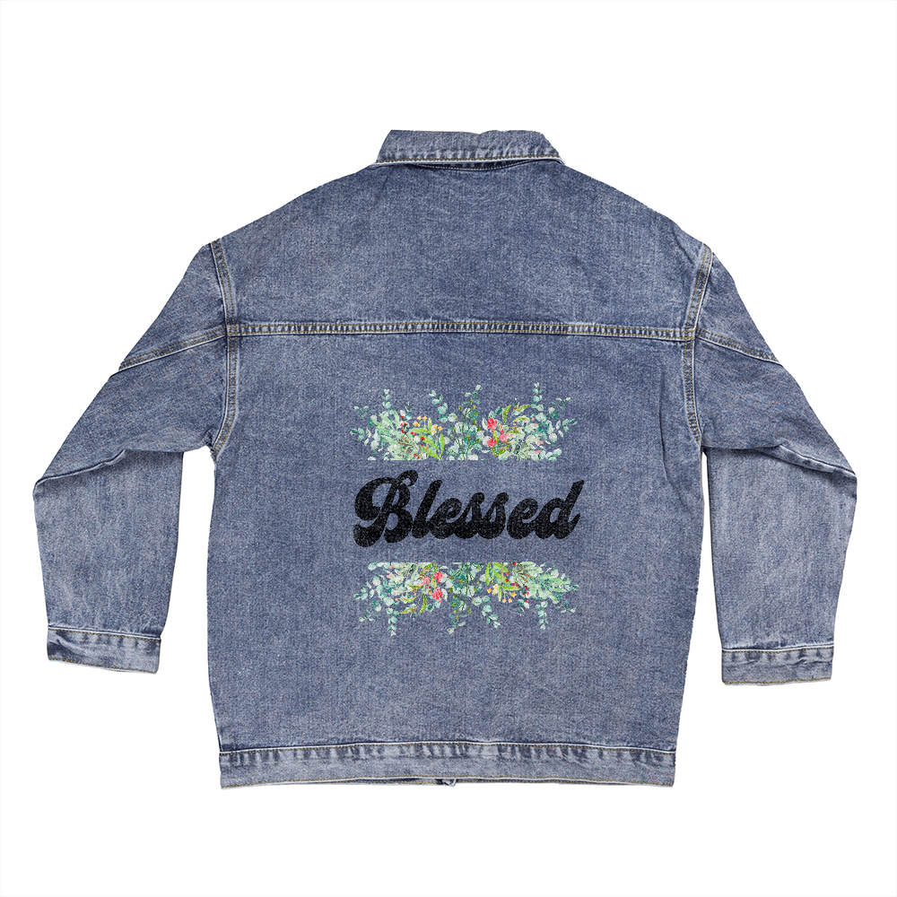 Blessed - Oversized Women's DTG Denim Jacket - Gift for Her